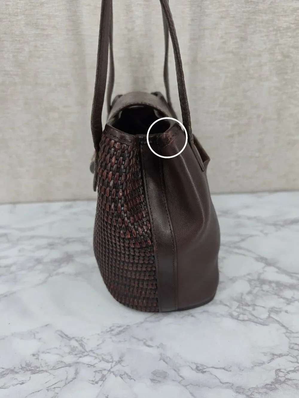 Brighton Vintage Leather Basket Weave Brown Croc-Accent Woven Tote Shoulder Bag